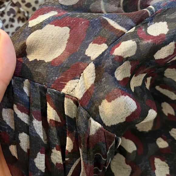 IRO Paris Realize Blouse Abstract Pattern V-Neck Ruffle Sheer 36/US 4 Black Wine - Picture 7 of 10